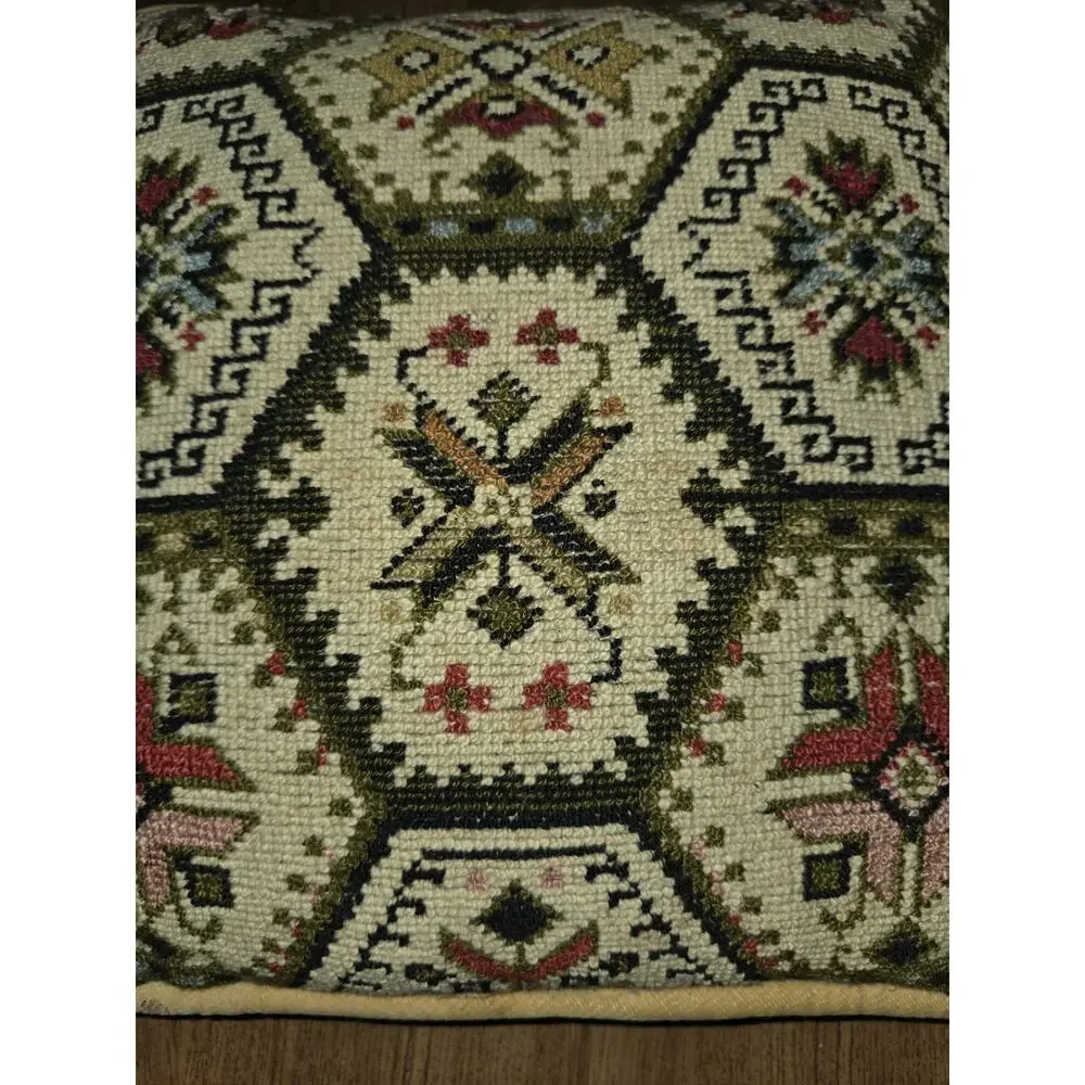 Vintage Needlepoint Aztec Southwestern Gold Velvet Throw Pillow